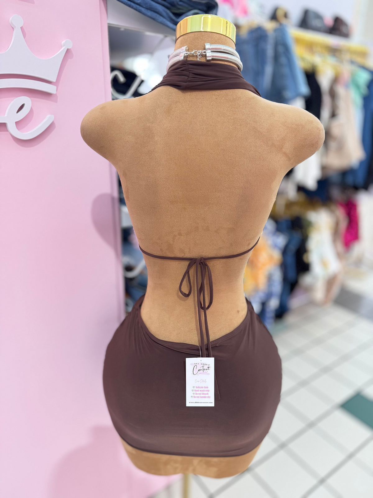 Brown cutout mini dress