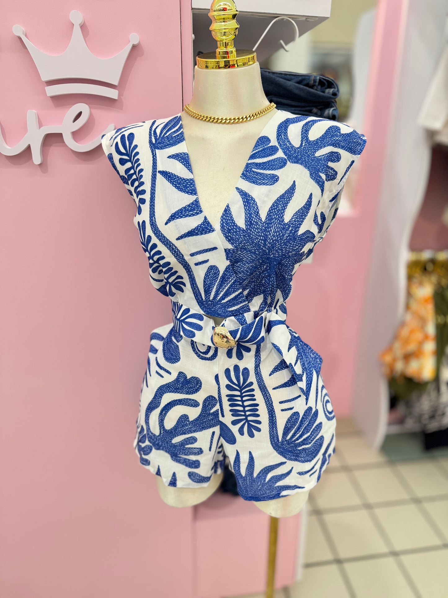Blue Escape Belted Short Set