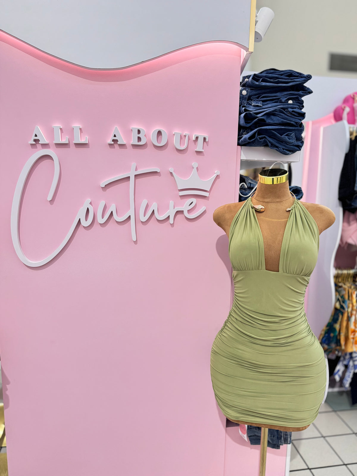Olive Muse Halter Mini Dress