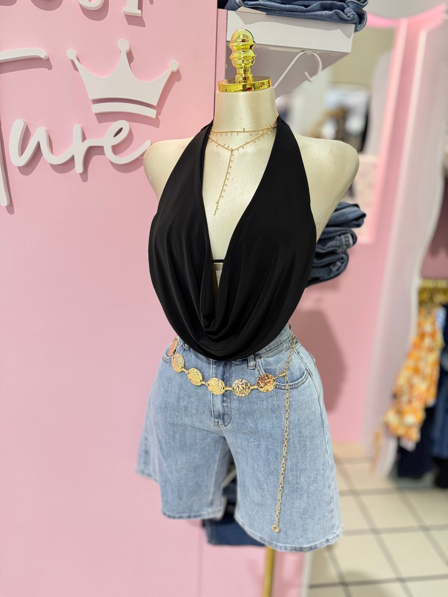 Draped Halter Top – Black
