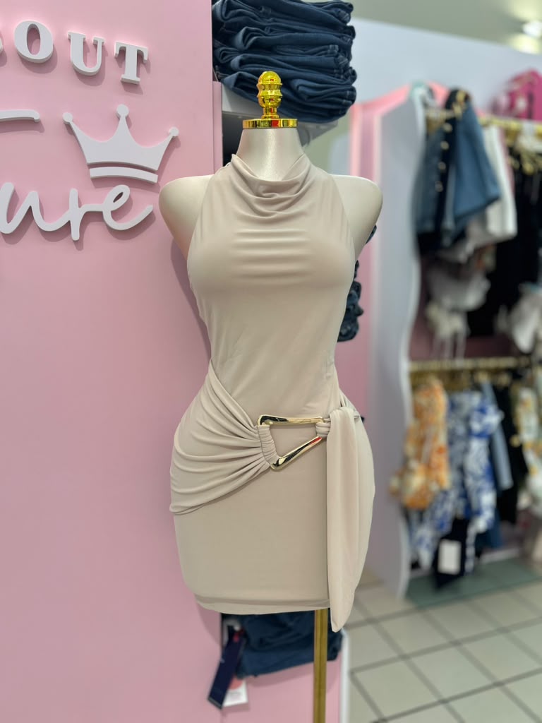 Halter Mini Dress – Nude