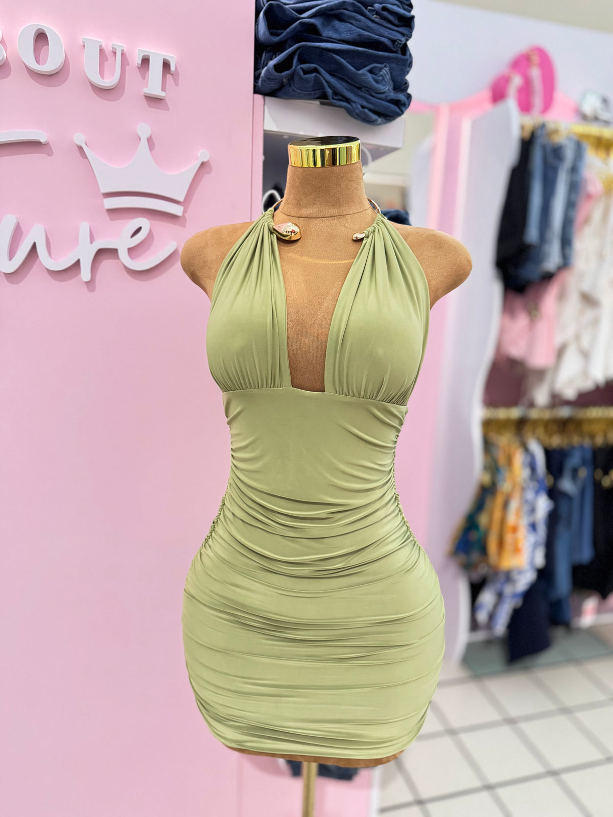 Olive Muse Halter Mini Dress