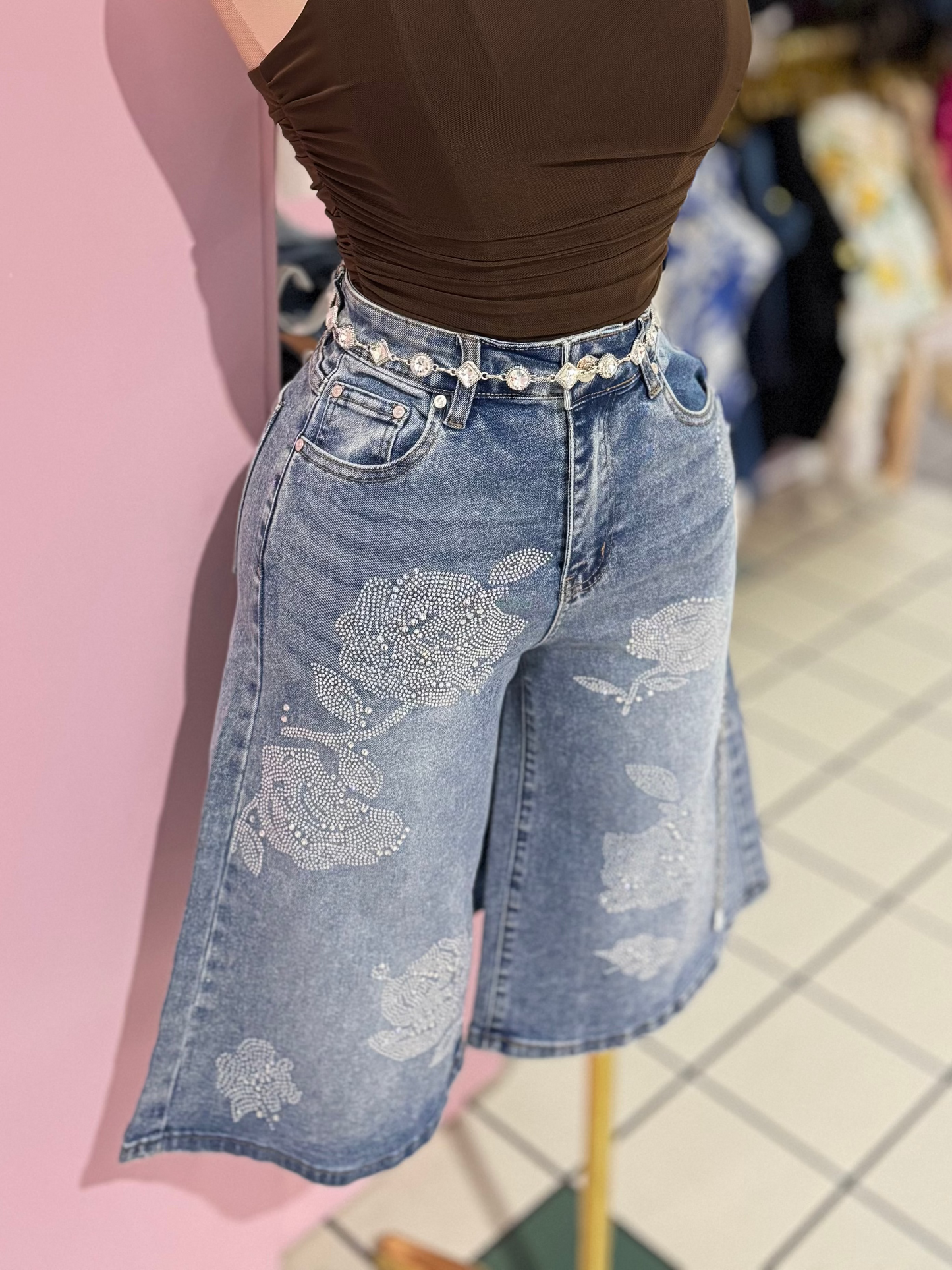Crystal Rose Bermuda Jeans