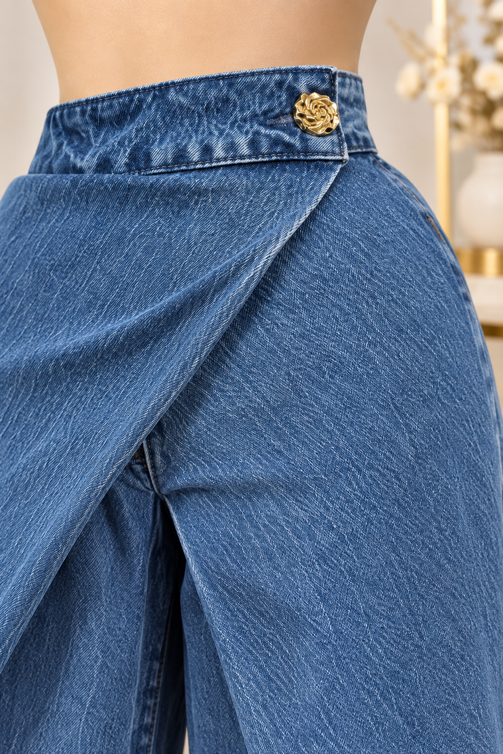 Rosette Wrap Wide Leg Jeans