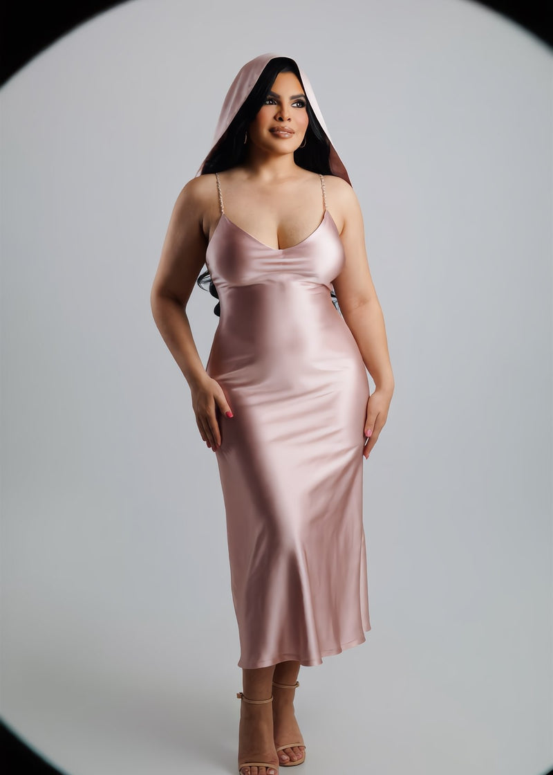Vestido Rosé · Satin midi — foto 1